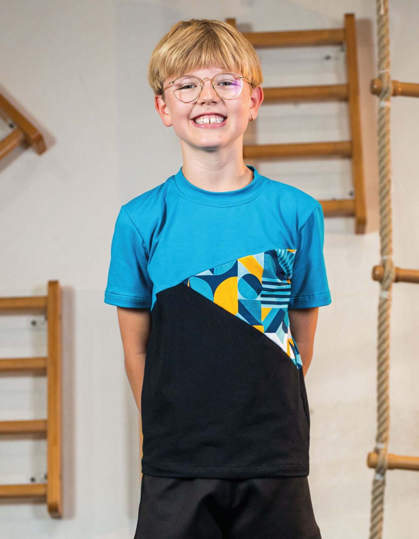 T-shirt | NS-191 Black / petrol / Geometric